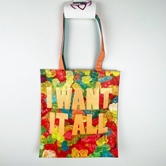 I Want It All Gummie Bears Vinyl Double Handle Tote Bag - Picture 1 of 6